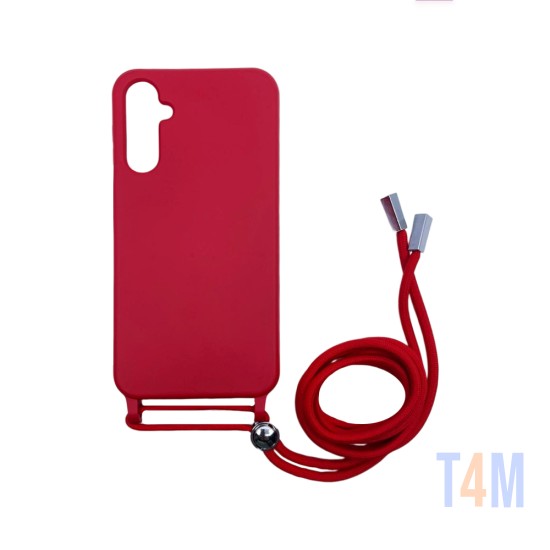 Capa de Silicone com Cordão para  Samsung Galaxy A54 5g Vermelho